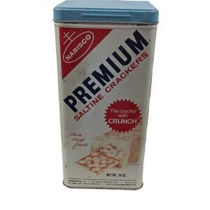 Nabisco Premium Saltine Crackers Vintage Tin Canister Blue Lid 1969